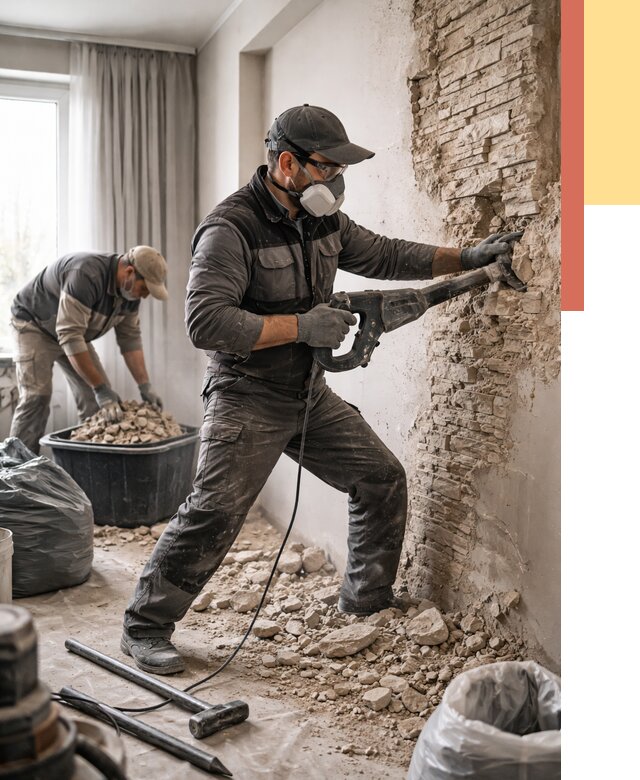 Демонтаж декоративного камня в Астрахани от 1490 руб/м² — быстро и недорого | ОТДЕЛОЧНИК-Стр