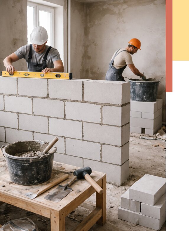 Кладка перегородок из газобетона в Астрахани от 3288 руб. под ключ | ОТДЕЛОЧНИК-Стр