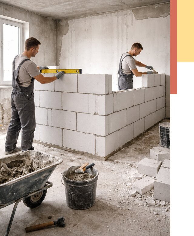 Кладка перегородок из ПГП в Астрахани от 2569 руб./м2 — монтаж и возведение под ключ | ОТДЕЛОЧНИК-Стр