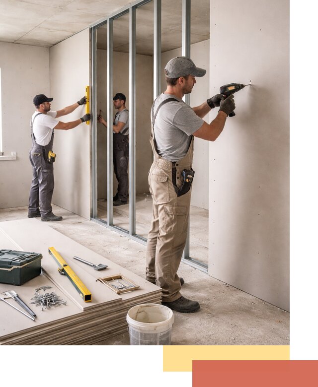 Однослойная перегородка из гипсокартона в Астрахани под ключ, монтаж и отделка