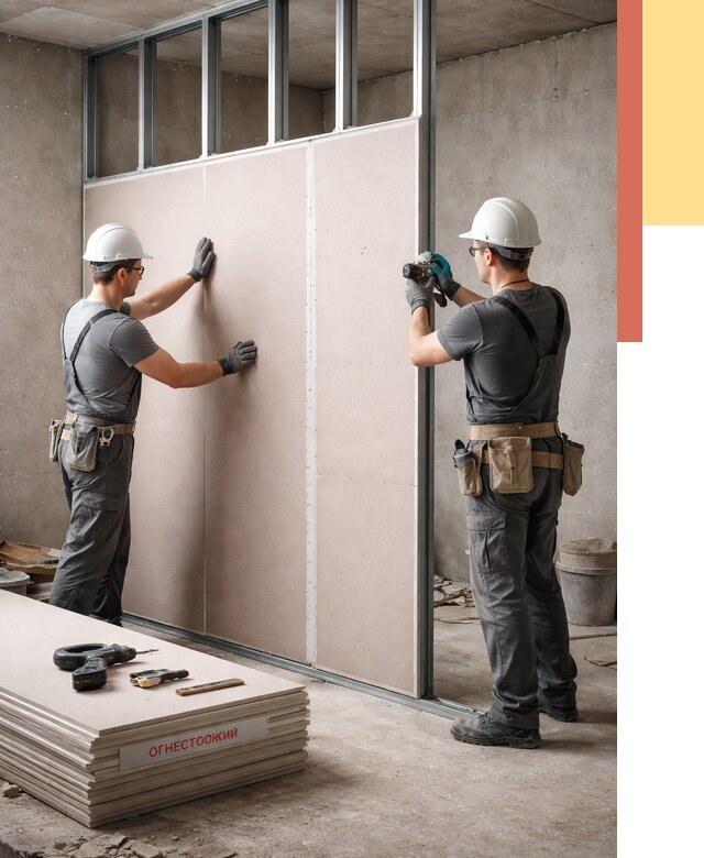 Перегородка из огнестойкого гипсокартона в Астрахани от 1901 руб. под ключ | ОТДЕЛОЧНИК-Стр