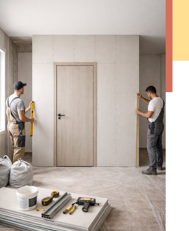 Перегородка из гипсокартона с дверью в Астрахани от 4624 руб. под ключ | ОТДЕЛОЧНИК-Стр