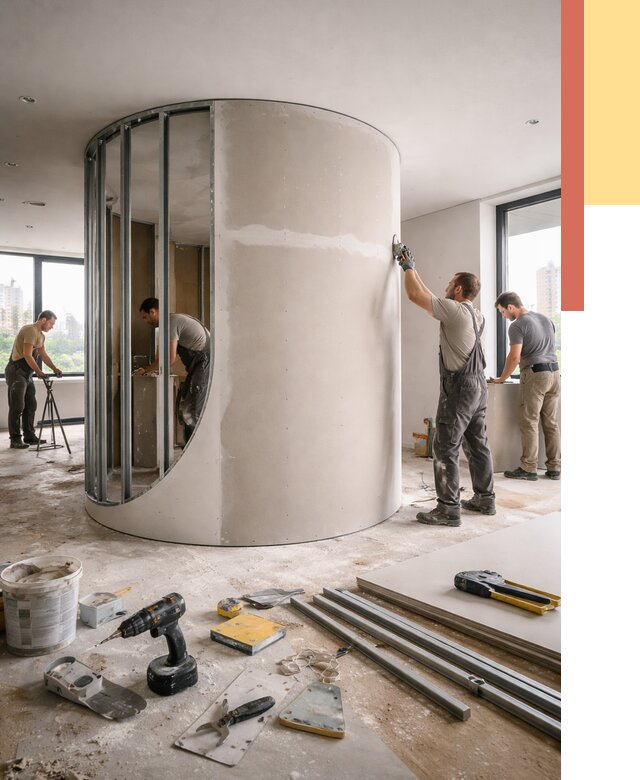 Радиусная перегородка из гипсокартона в Астрахани от 2980 руб. под ключ | ОТДЕЛОЧНИК-Стр