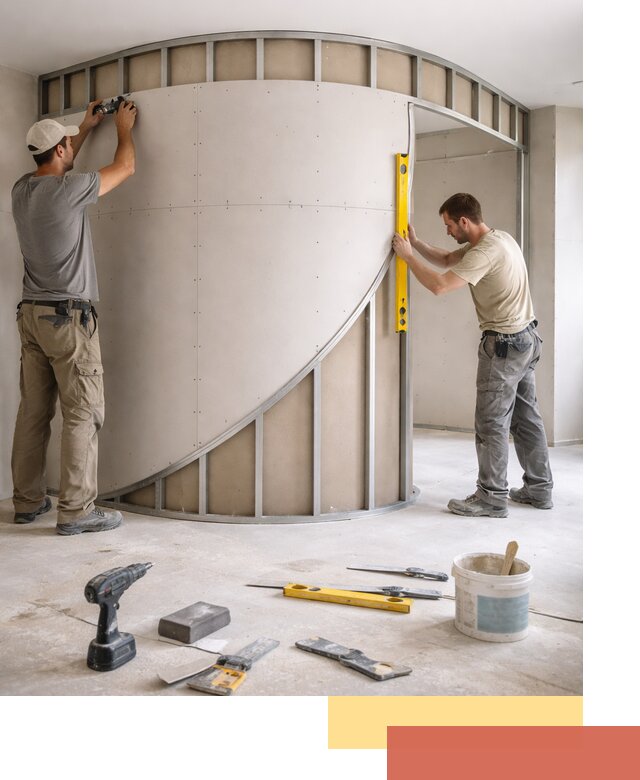 Радиусная перегородка из гипсокартона в Астрахани под ключ