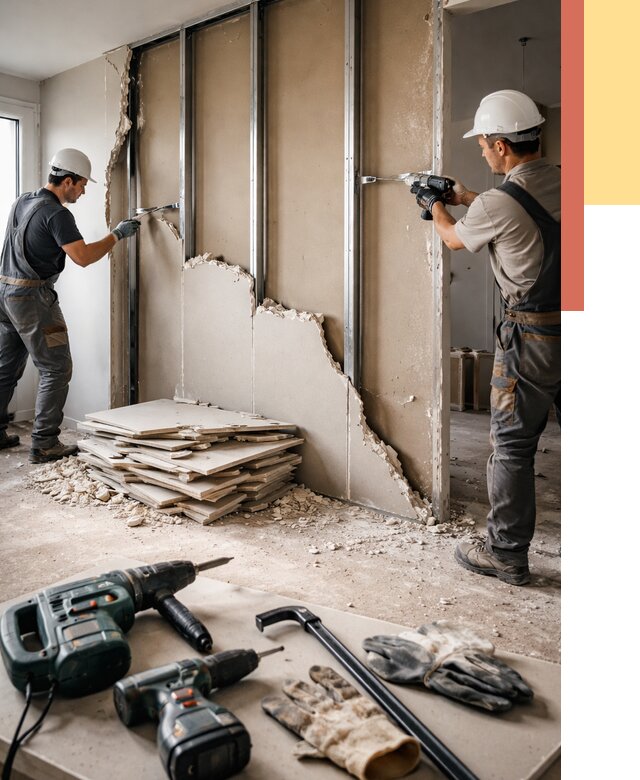 Демонтаж перегородки из гипсокартона в Астрахани от 1233 руб. быстро и недорого | ОТДЕЛОЧНИК-Стр