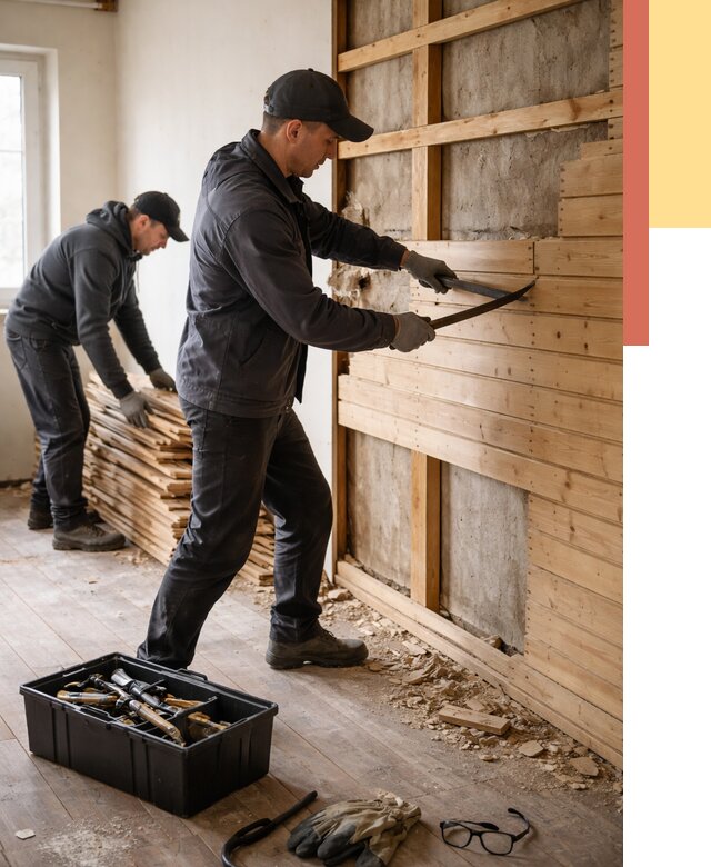 Демонтаж вагонки в Астрахани от 3905 руб/м2 — быстро и недорого | ОТДЕЛОЧНИК-Стр