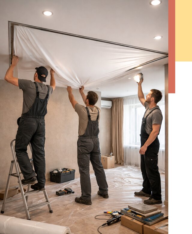 Монтаж ПВХ натяжного потолка в Астрахани от 3597 руб. под ключ | ОТДЕЛОЧНИК-Стр