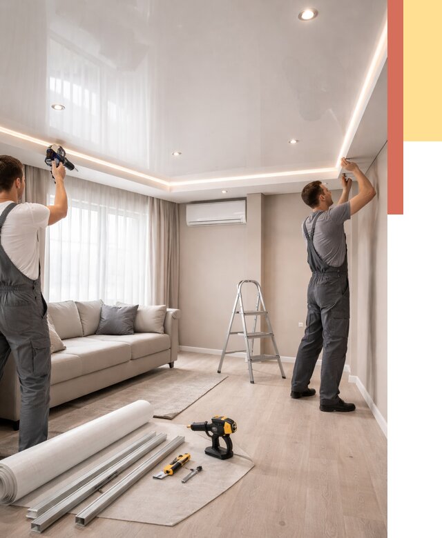 Монтаж глянцевого натяжного потолка в Астрахани от 771 руб. под ключ | ОТДЕЛОЧНИК-Стр