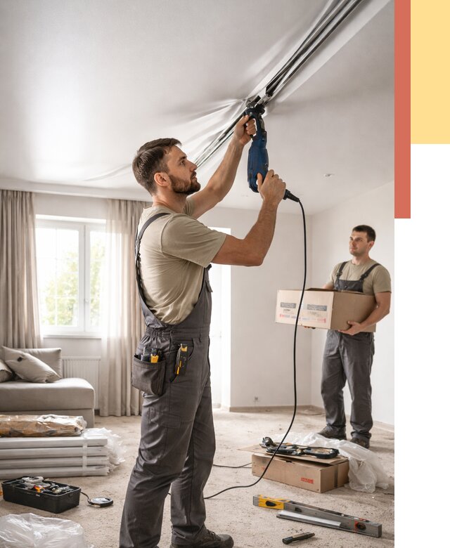 Монтаж сатинового натяжного потолка в Астрахани от 3597 руб. | Быстро, недорого — ОТДЕЛОЧНИК-Стр