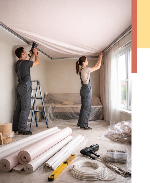 Монтаж цветного натяжного потолка в Астрахани от 4316 руб/м² — быстро и недорого | ОТДЕЛОЧНИК-Стр