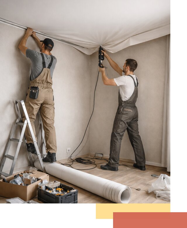 Монтаж цветного натяжного потолка в Астрахани за один день