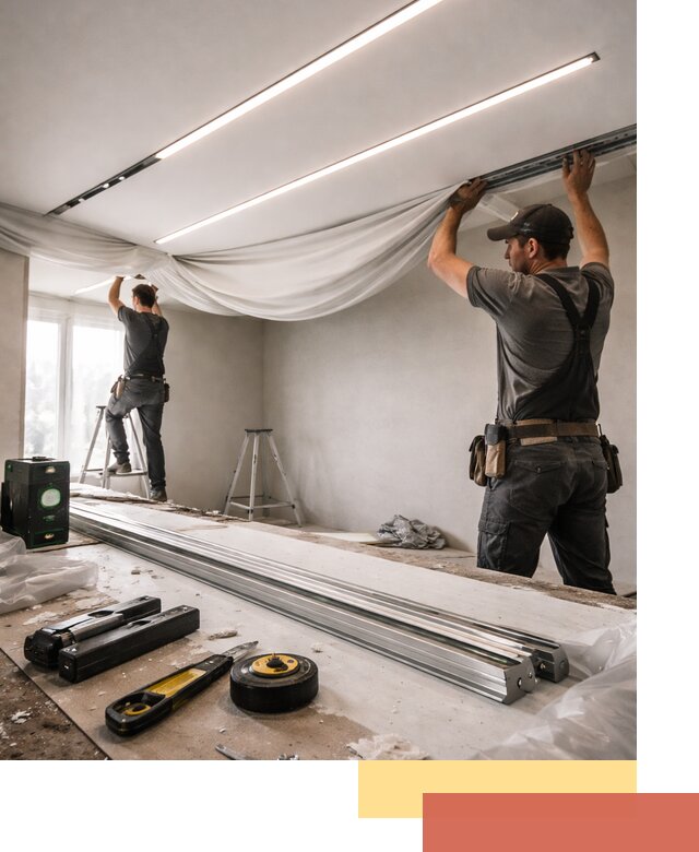 Монтаж натяжных потолков со световыми линиями в Астрахани