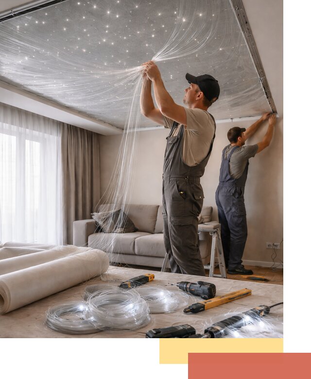 Монтаж натяжного потолка «Звездное небо» в Астрахани