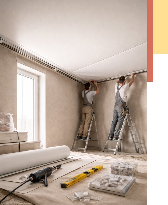 Монтаж натяжного потолка в спальне в Астрахани от 3905 руб. под ключ | ОТДЕЛОЧНИК-Стр