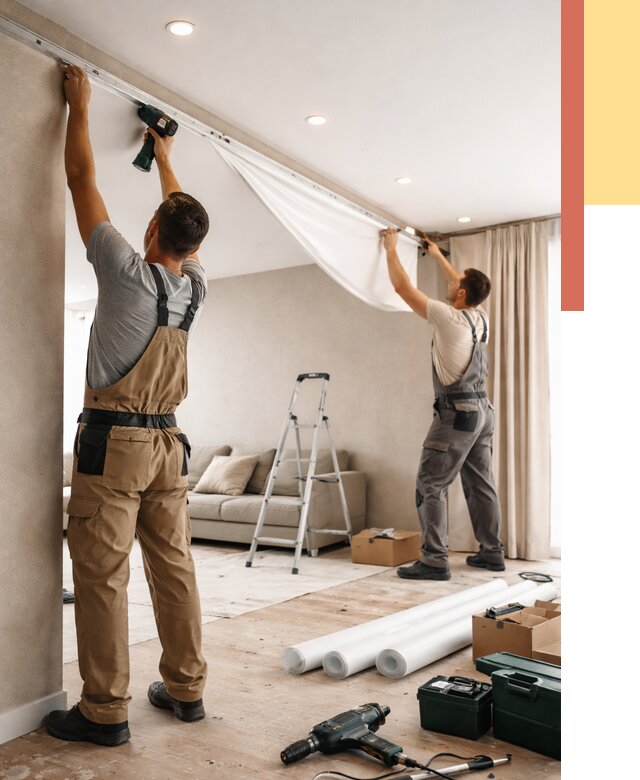 Монтаж натяжного потолка в гостиной в Астрахани от 565 руб. | ОТДЕЛОЧНИК-Стр