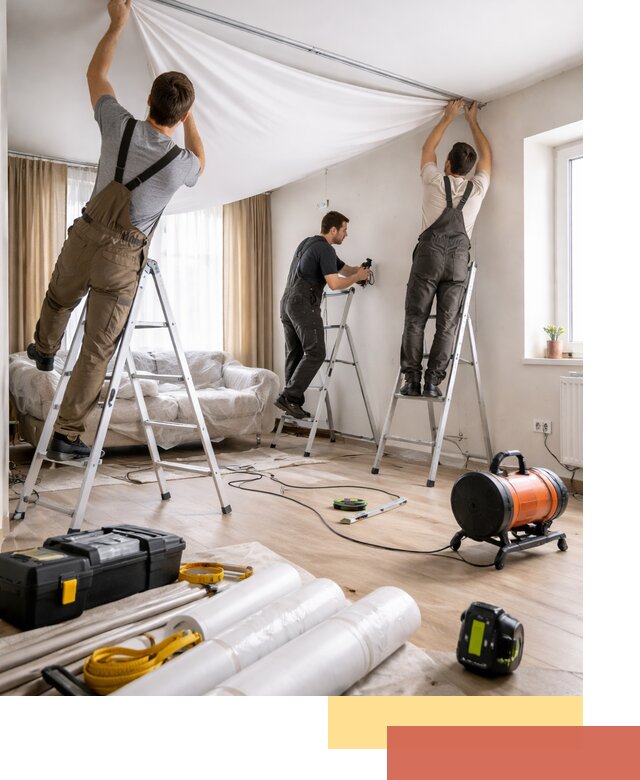 Монтаж натяжного потолка в гостиной в Астрахани