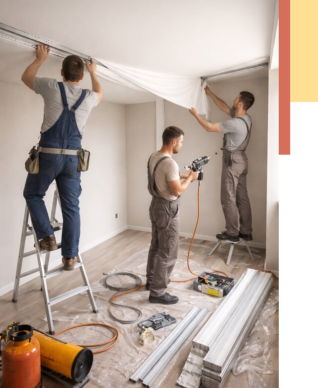 Монтаж натяжного потолка в студии в Астрахани от 5652 руб. — быстро и недорого | ОТДЕЛОЧНИК-Стр