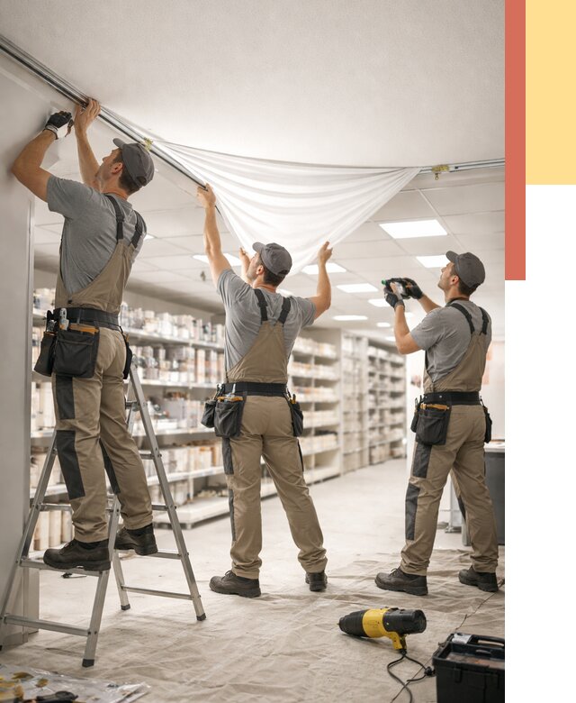 Монтаж натяжного потолка в магазине в Астрахани от 4624 руб. быстро и недорого | ОТДЕЛОЧНИК-Стр