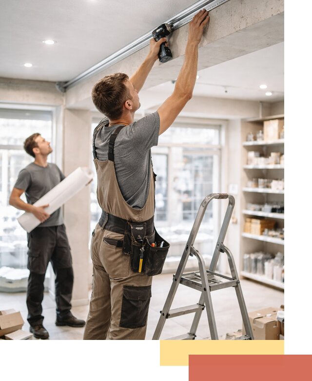 Монтаж натяжных потолков в магазине в Астрахани