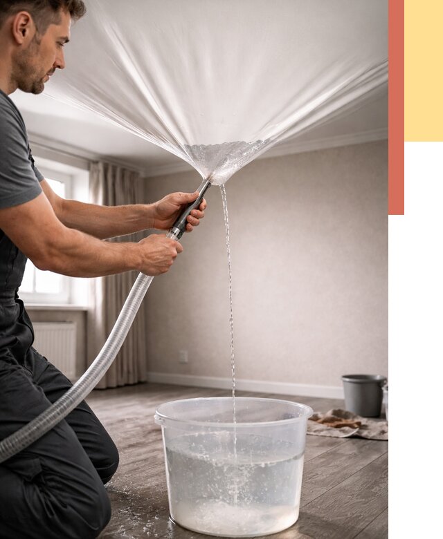 Слив воды с натяжного потолка в Астрахани от 2569 руб. быстро и недорого | ОТДЕЛОЧНИК-Стр