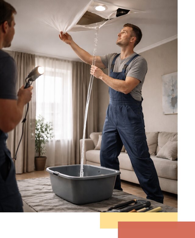 Слив воды с натяжного потолка в Астрахани быстро и аккуратно