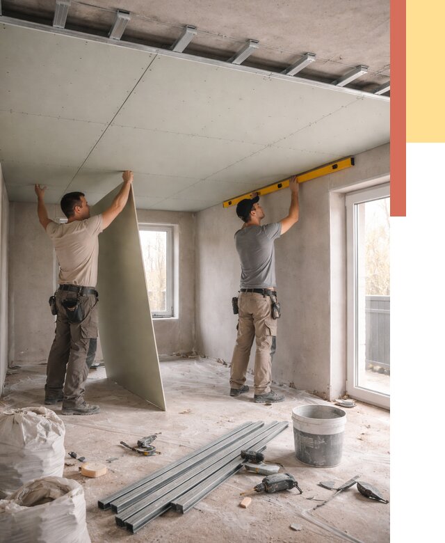 Одноуровневый потолок из гипсокартона в Астрахани от 771 руб. — монтаж под ключ | ОТДЕЛОЧНИК-Стр