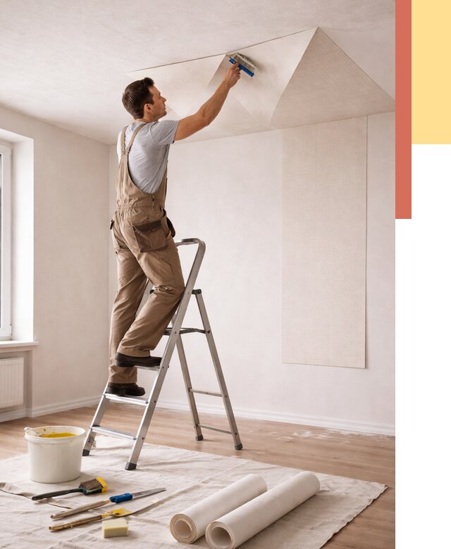 Поклейка обоев на потолок в Астрахани от 4624 руб. быстро и недорого | ОТДЕЛОЧНИК-Стр